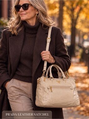 Prada Vitello Shine Cream Leather Handbag